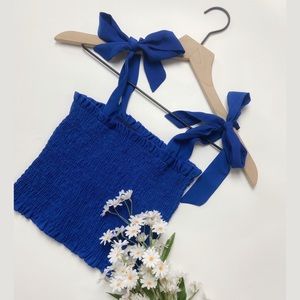 Royal Blue Smocked Crop Top